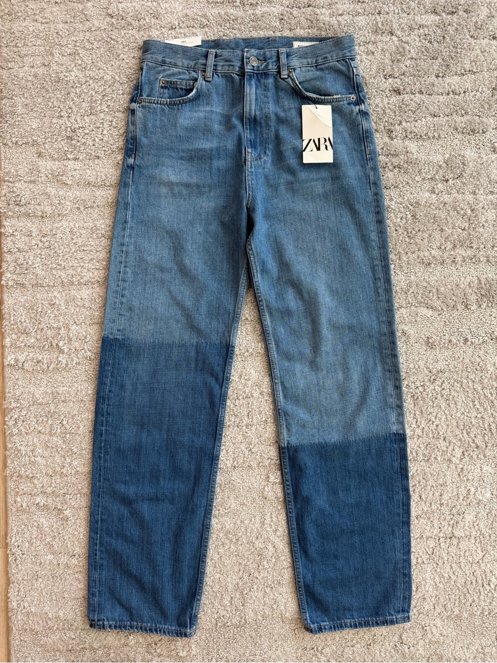 NWT Zara Size 4 Two Tone Mid Rise Relaxed Fit Jeans - Picture 1 of 5